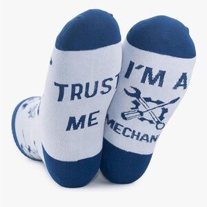 TRUST ME I’M A MECHANIC Crew Socks, Black & Gray - NEW in Package🔧🧦🚗